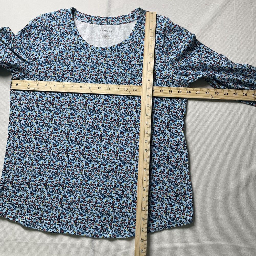 Talbots Womens Knit Top 3/4 Sleeve Floral Blue Pink Cotton Size L - Picture 4 of 7